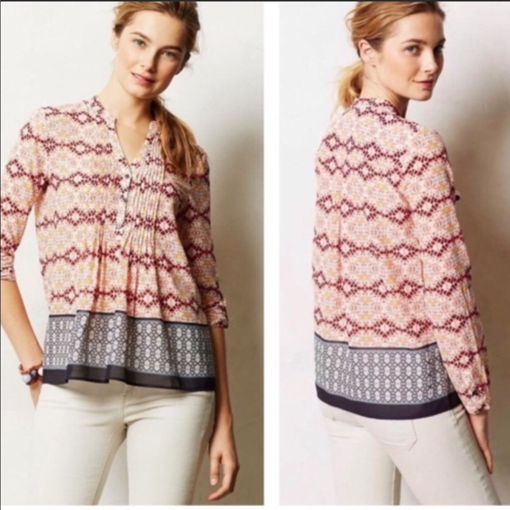 HD In Paris Woven Printed Peasant Blouse - Pink Pattern